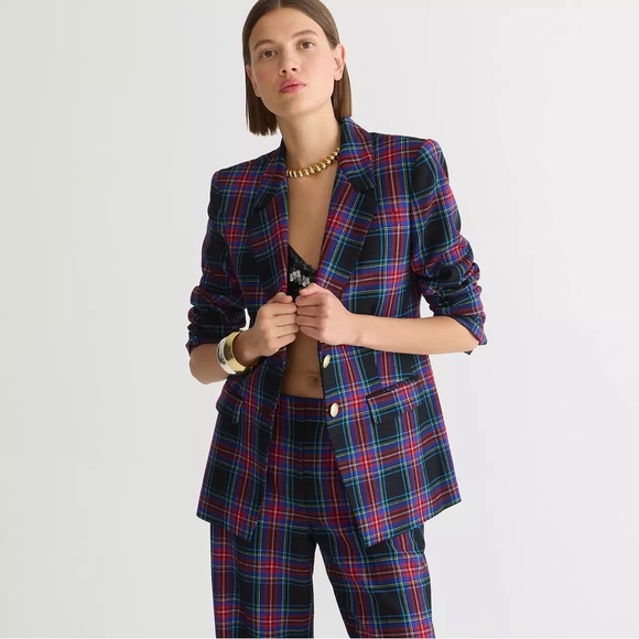 J. Crew Women's Black Plaid Blazer with Red & Blue Accents - Picture 2 of 3